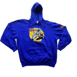 Y2K Vintage Athletech Motorcycle Sweater Graphic Hoodie - Blue - Men's Large